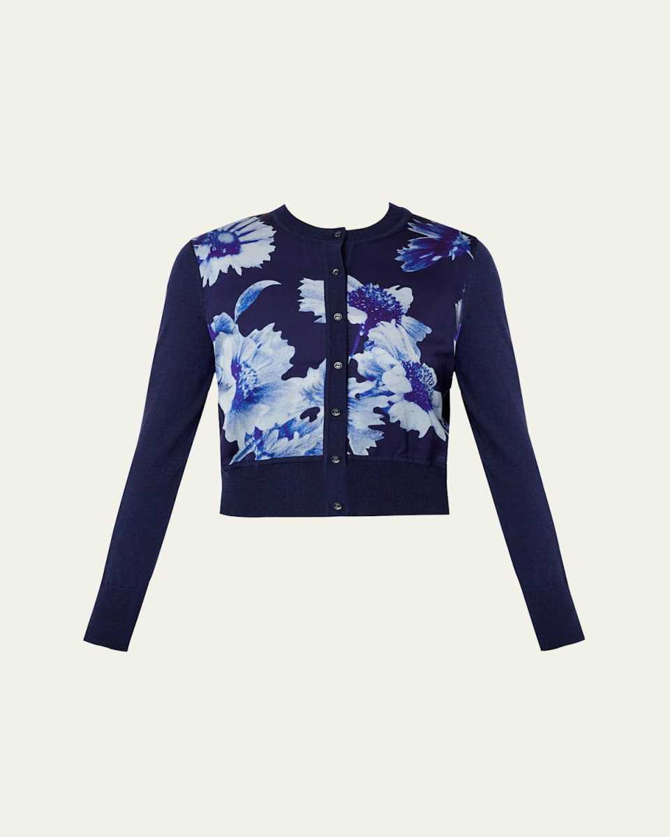 Floral Cropped Wool Cardigan